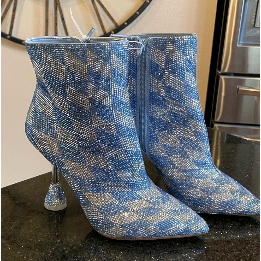 Blue Checkered Women's Ankle Boots